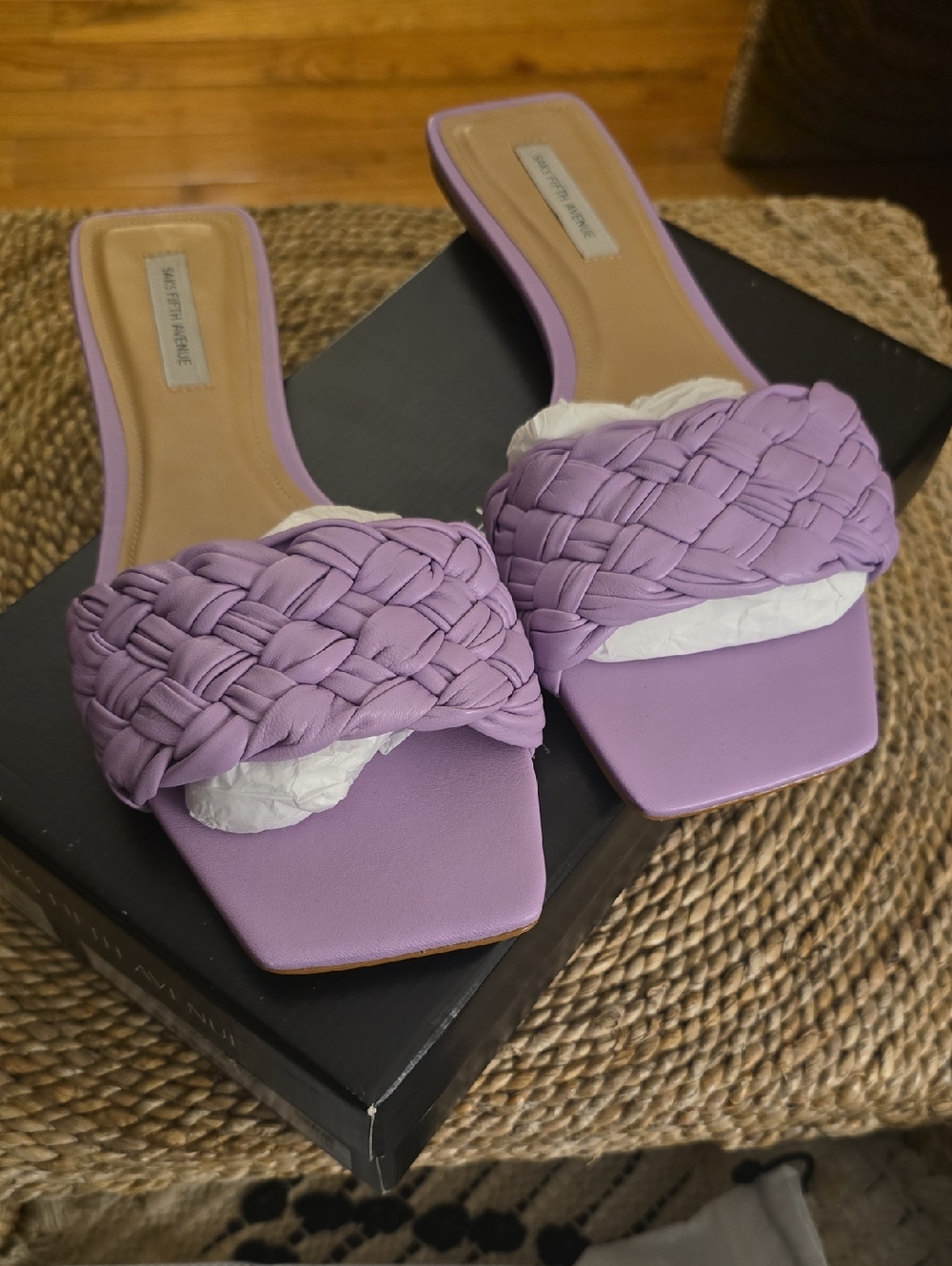 Saks Fifth Avenue Lavender Braided Slide Mules